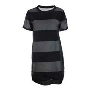 Alexander Wang Dual Layer Silk Bold Stripe Shift Dress SMALL Black White Luxury